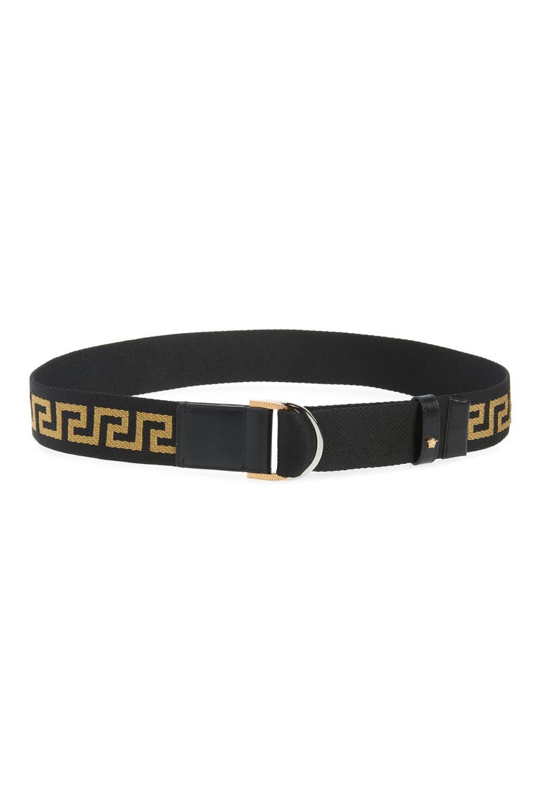 Versace Greca Web Belt, Main, color, BLACK GOLD-VERSACE