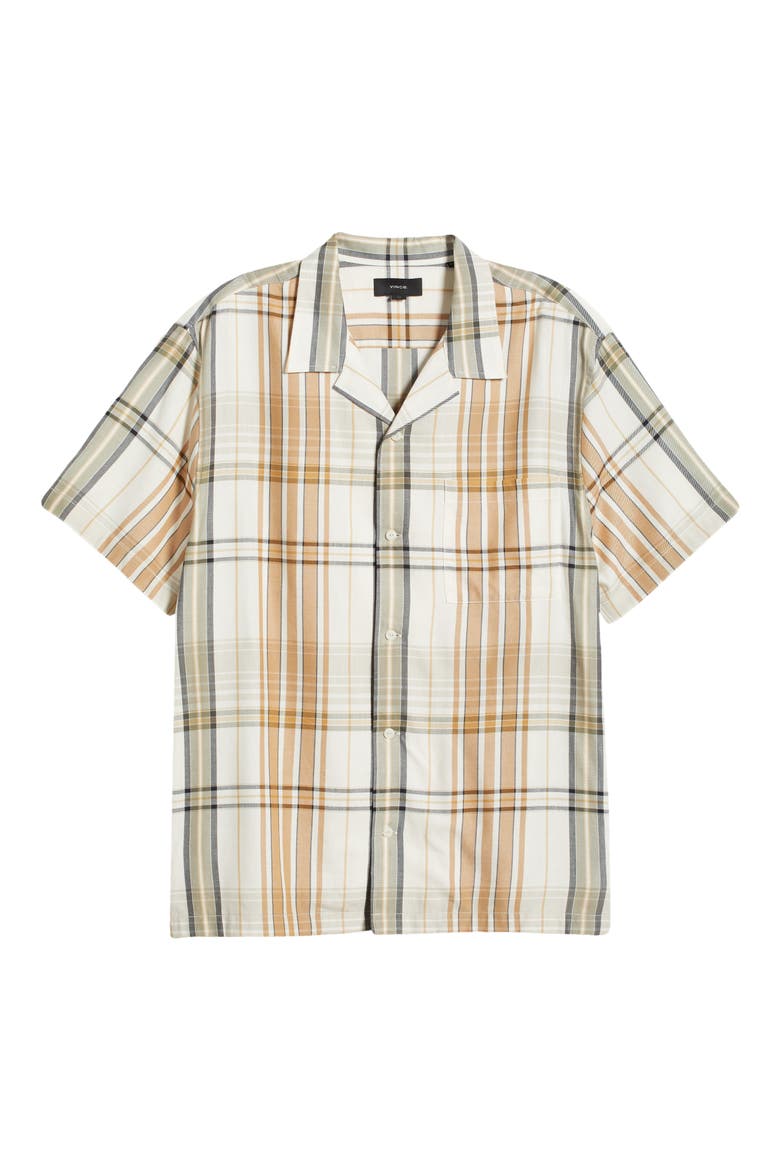 Ibiza Plaid Short Sleeve Button-Up Shirt, Alternate, color, BONE/ CATHAY SPICE