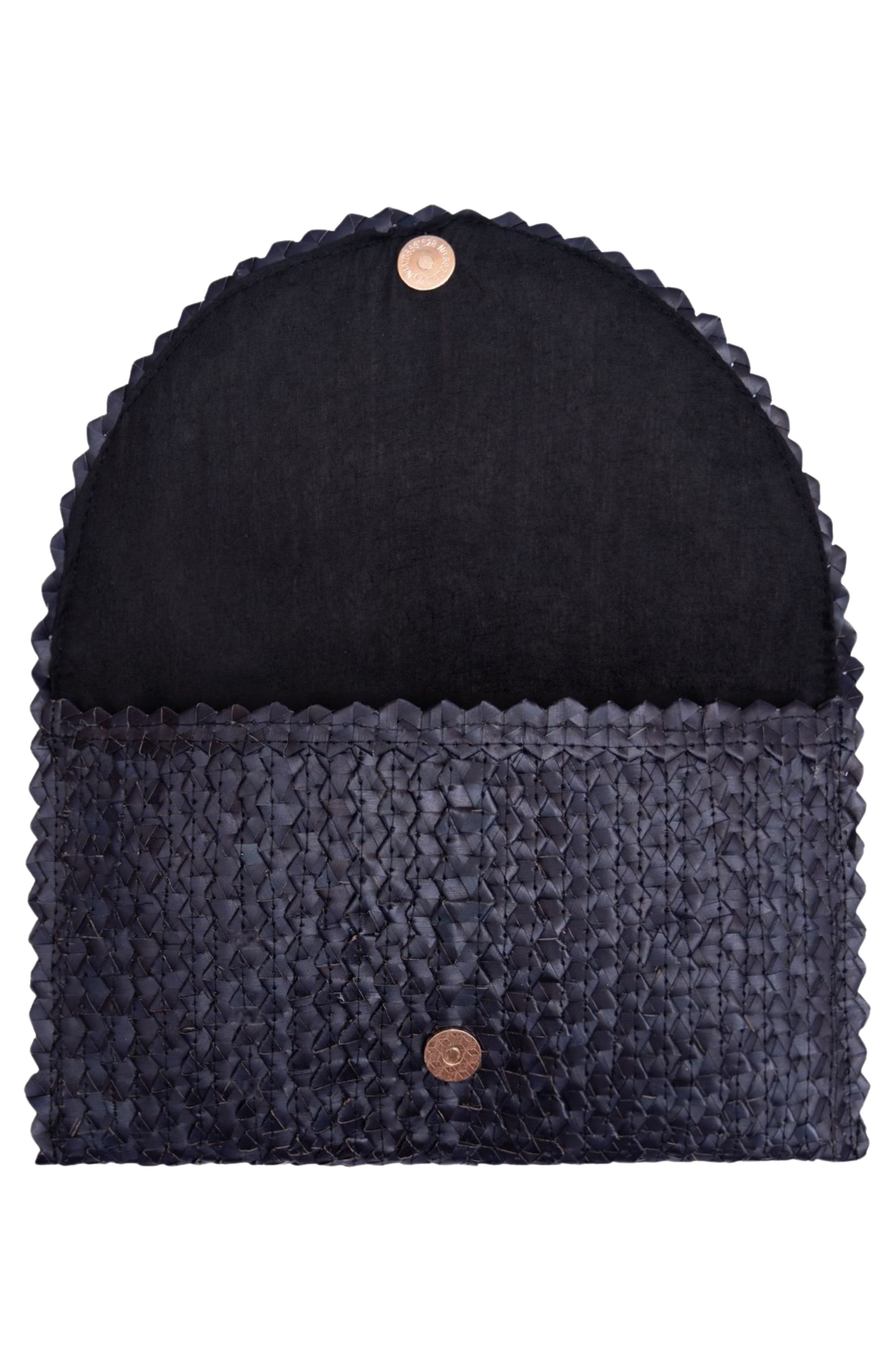 Jelavu Coco Seashell Trim Raffia Clutch, Alternate, color, Black