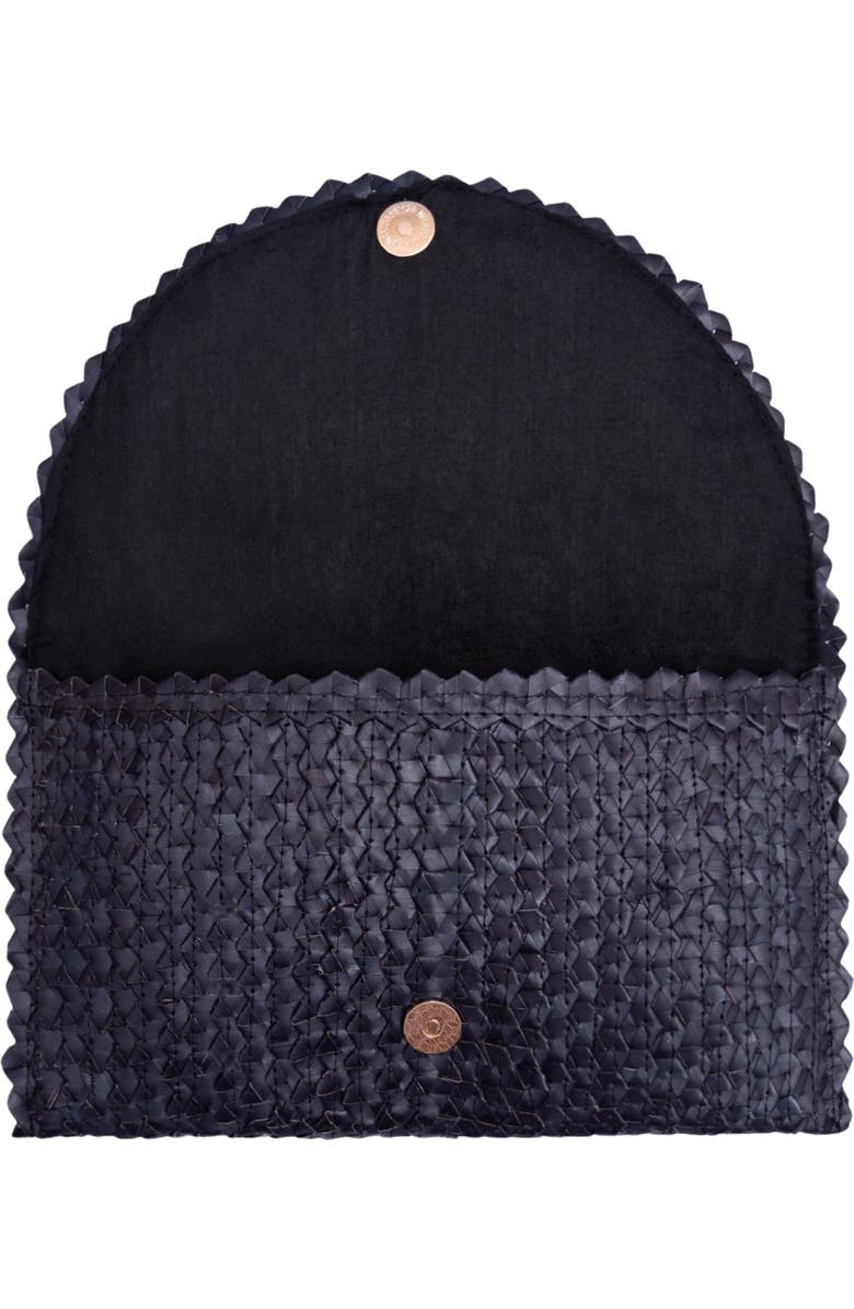 Jelavu Coco Seashell Trim Raffia Clutch, Alternate, color, Black