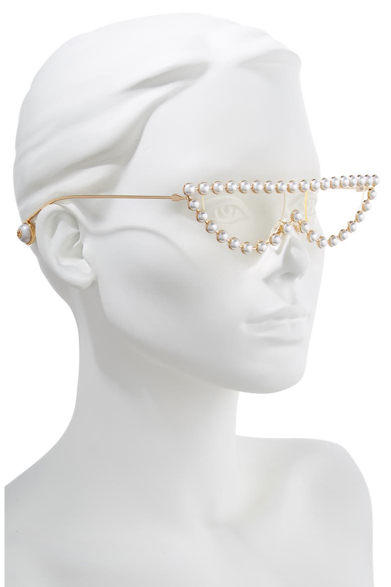 53mm Crystal Embellished Cat Eye Sunglasses, Alternate, color, GOLD/ PEARLS W/ CLEAR
