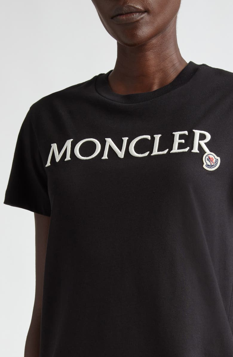 Moncler Logo Embroidered Cotton T-Shirt, Alternate, color, Black