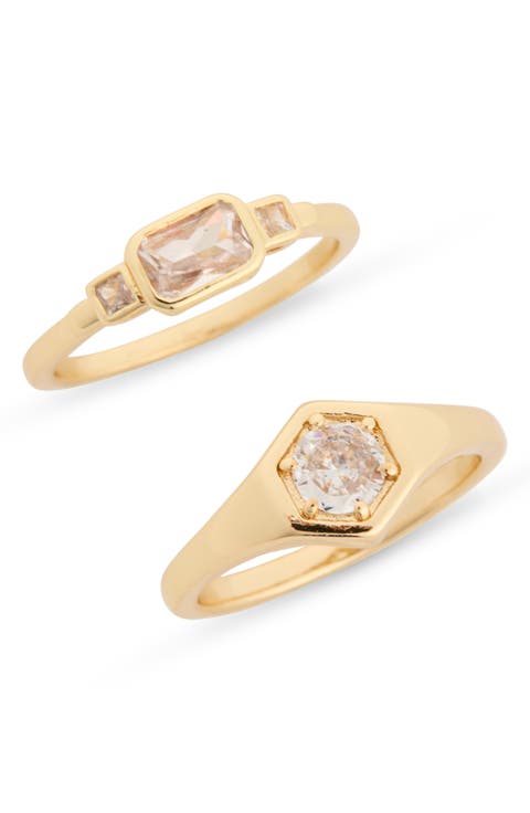 Set of 2 Cubic Zirconia Signet Rings