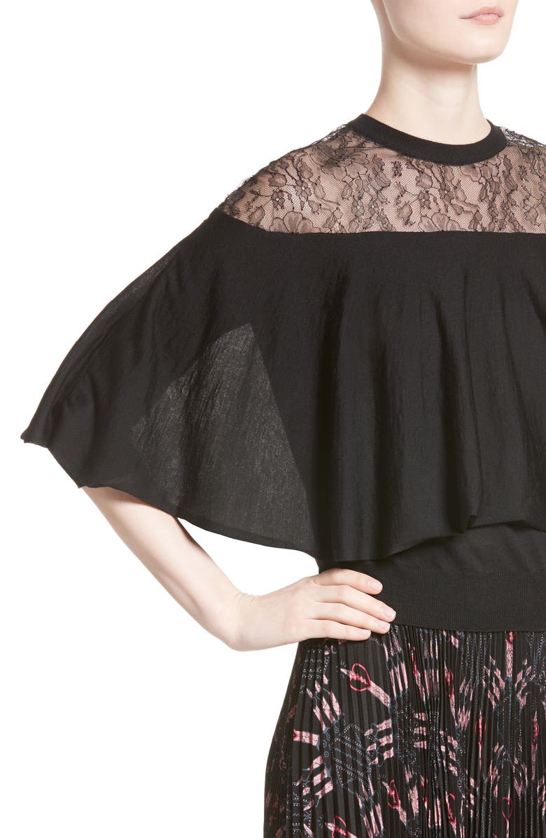 Valentino Lace Trim Cape Sweater, Alternate, color, 