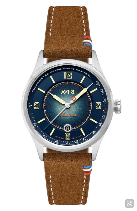 Flyboy Lafayette Automatic 110th Anniversary Limited Edition Leather Strap Watch, 42mm