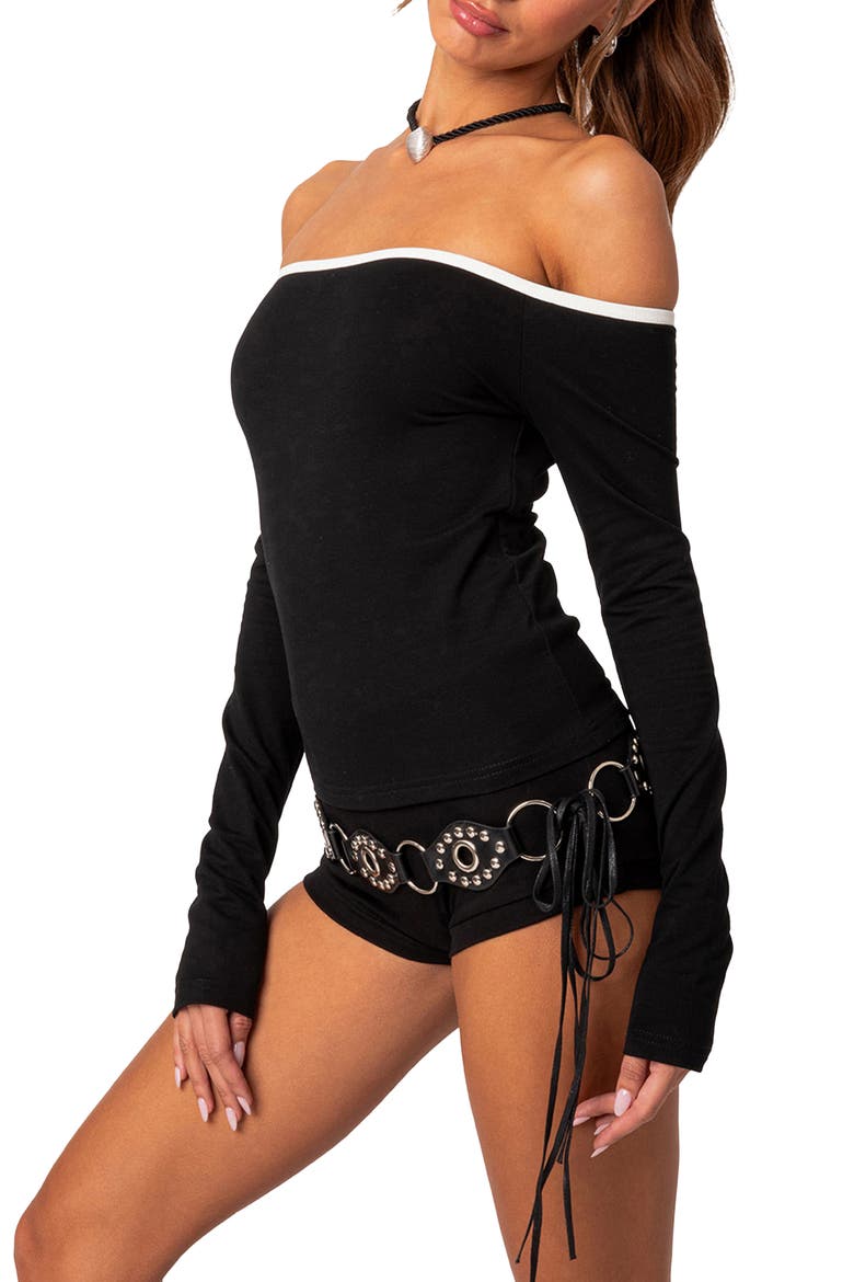 Captain Off the Shoulder Long Sleeve Top, Alternate, color, BLACK-AND-WHITE