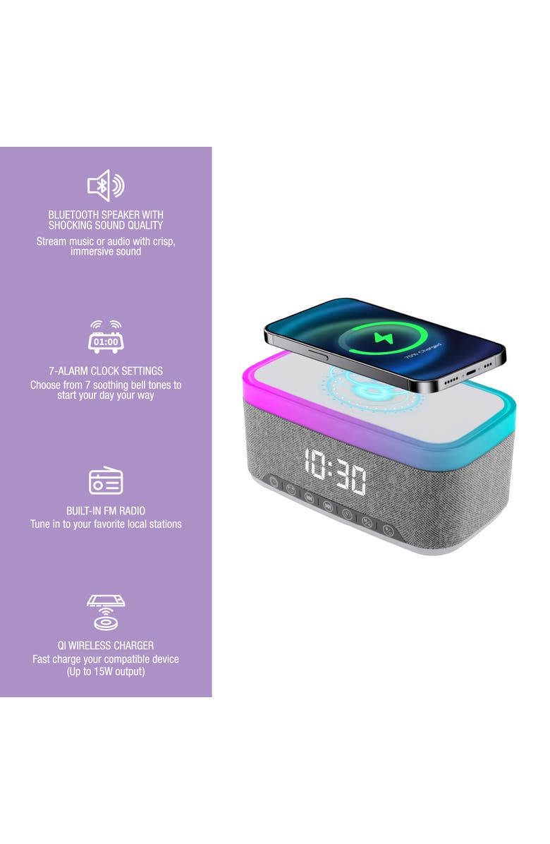 PURSONIC All-in-One Alarm Clock with Bluetooth Speaker, FM Radio & Qi Wireless Charging - Your Complete Nightstand Companion, Alternate, color, Multicolor