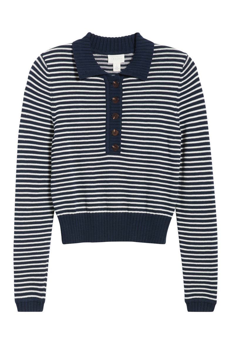 Striped Cotton Polo Sweater, Alternate, color, IVORY- NAVY STRIPE