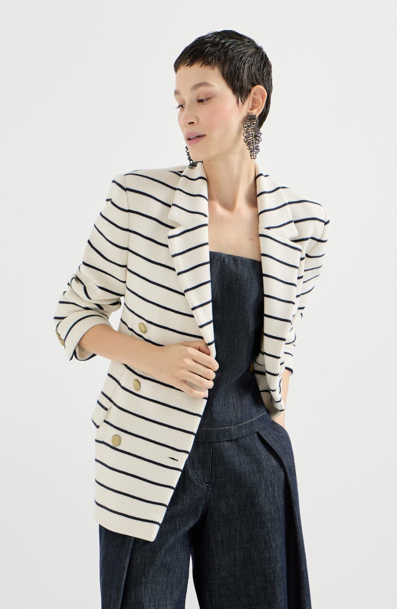 Brunello Cucinelli Striped knit blazer, Alternate, color, Blue