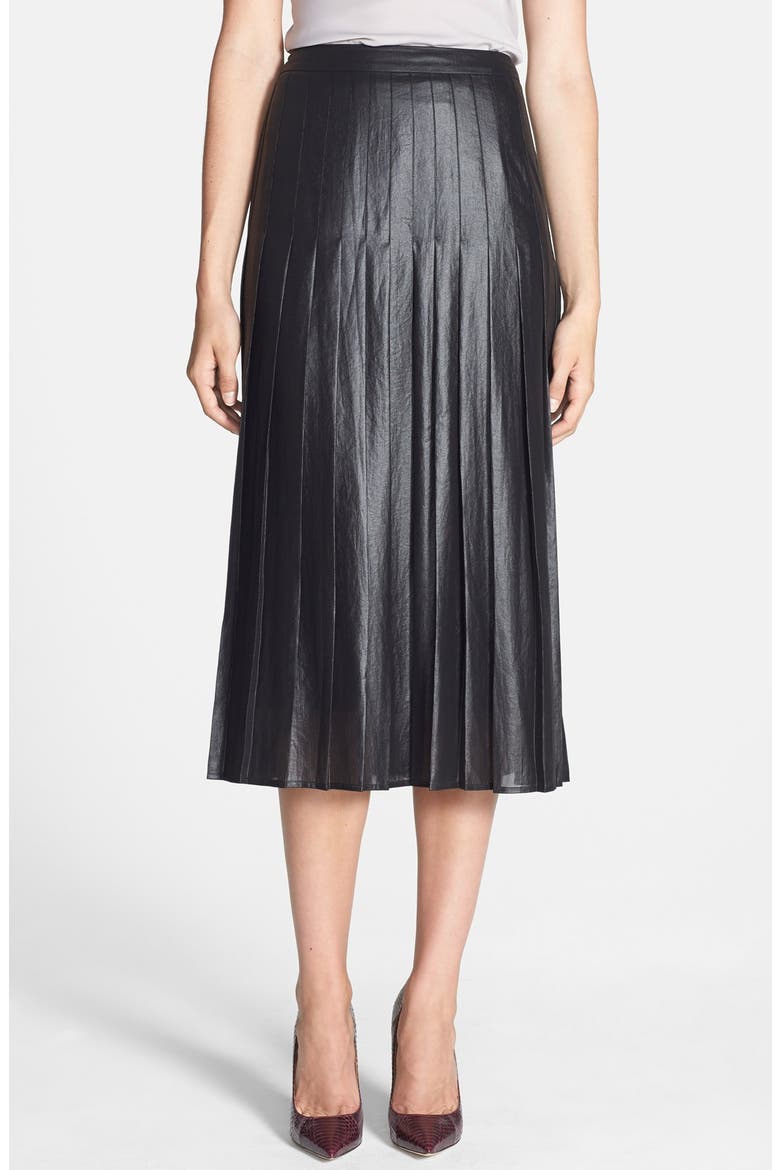 Pleat Midi Skirt, Main, color, COATED BLACK