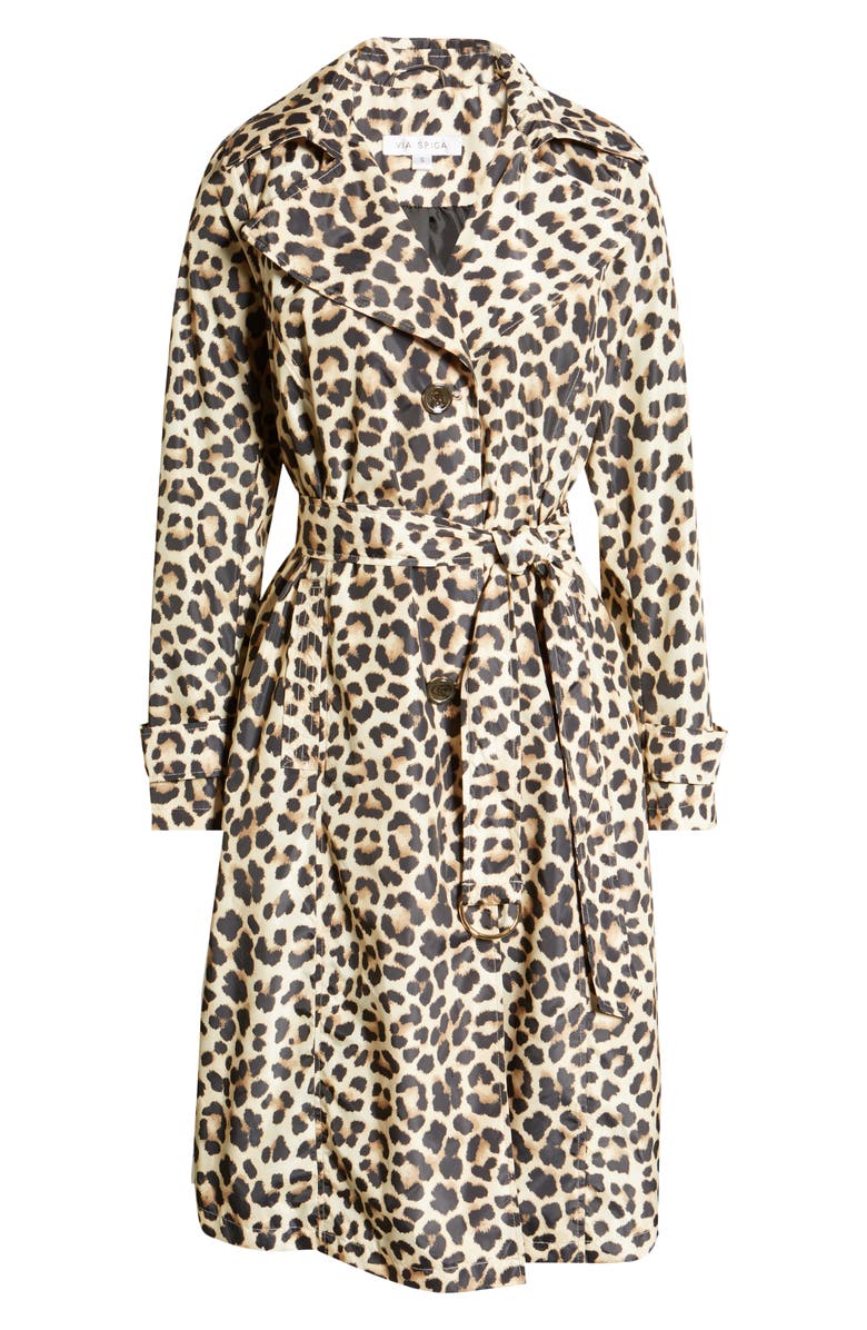 Via Spiga Water Resistant Animal Print Packable Trench Coat, Alternate, color, 