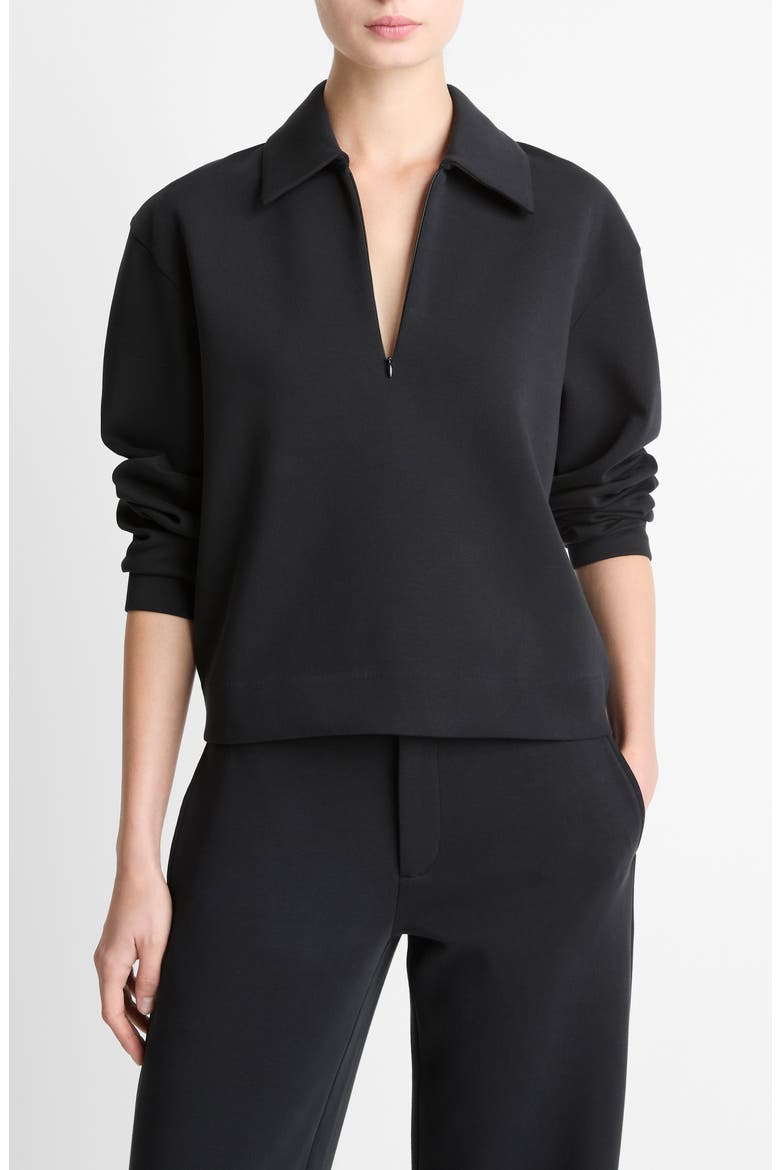 Collared Half Zip Top, Main, color, BLACK