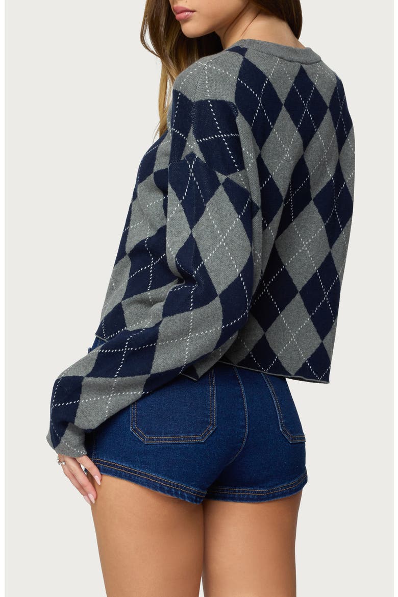 Prep Argyle Crop Cotton Sweater, Alternate, color, DARK-GRAY-MELANGE
