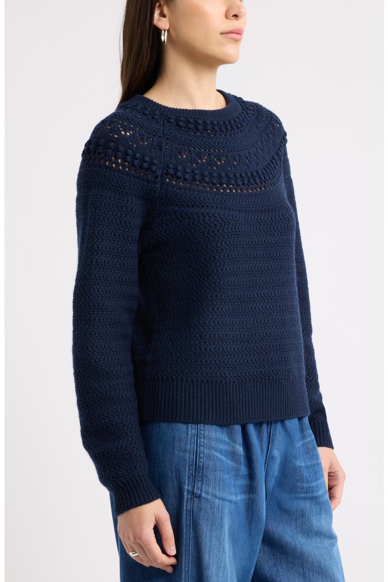 Mixed Stitch Wool & Cashmere Sweater, Alternate, color, NAVY NIGHT