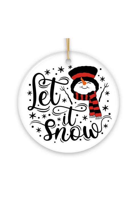 Let It Snow Smiling Snowman Ceramic Ornament