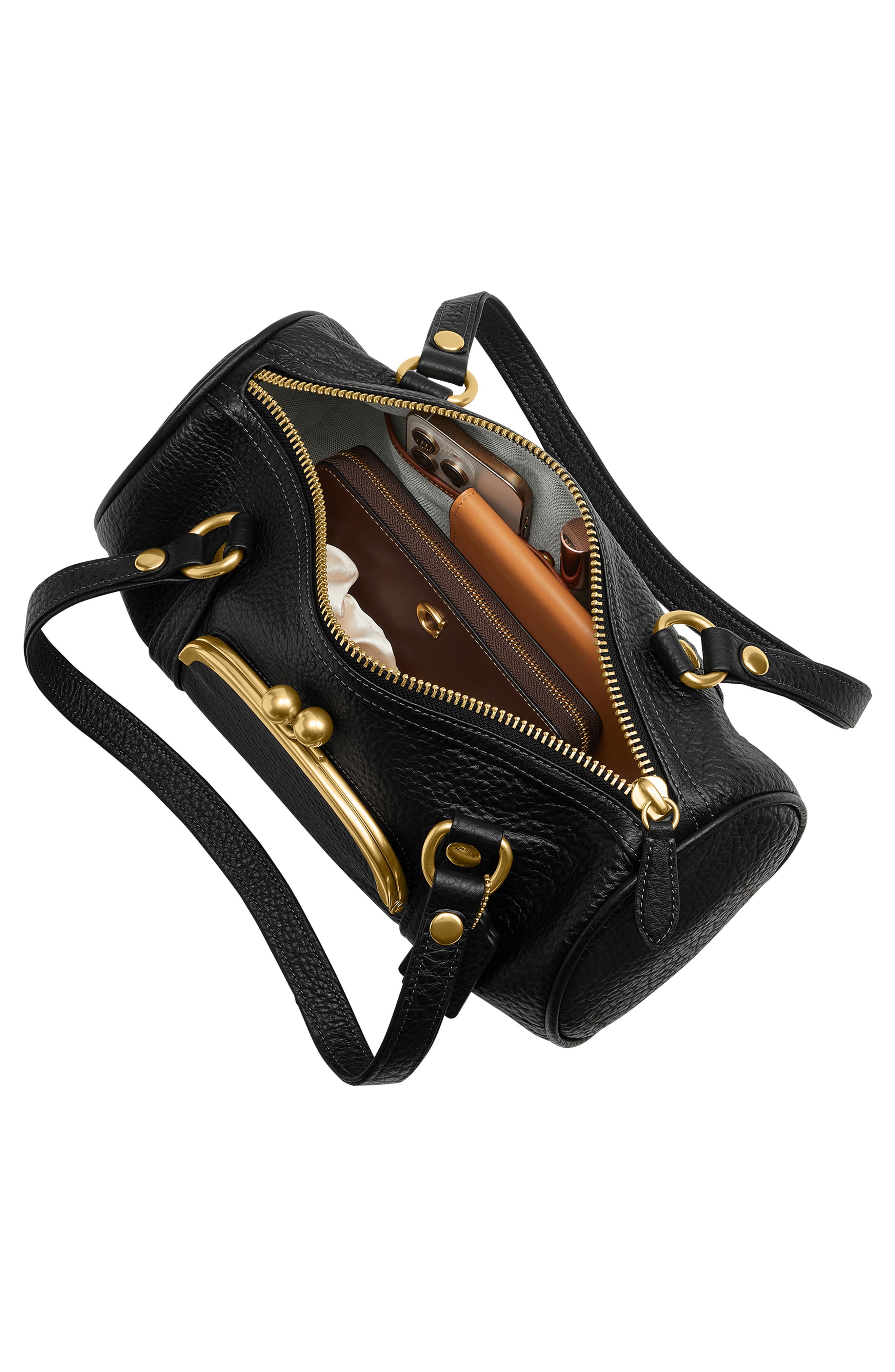 COACH Kisslock Leather Barrel Bag, Alternate, color, 