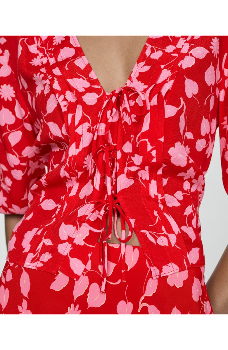 MANGO Floral Tie Front Shirt, Alternate, color, Red