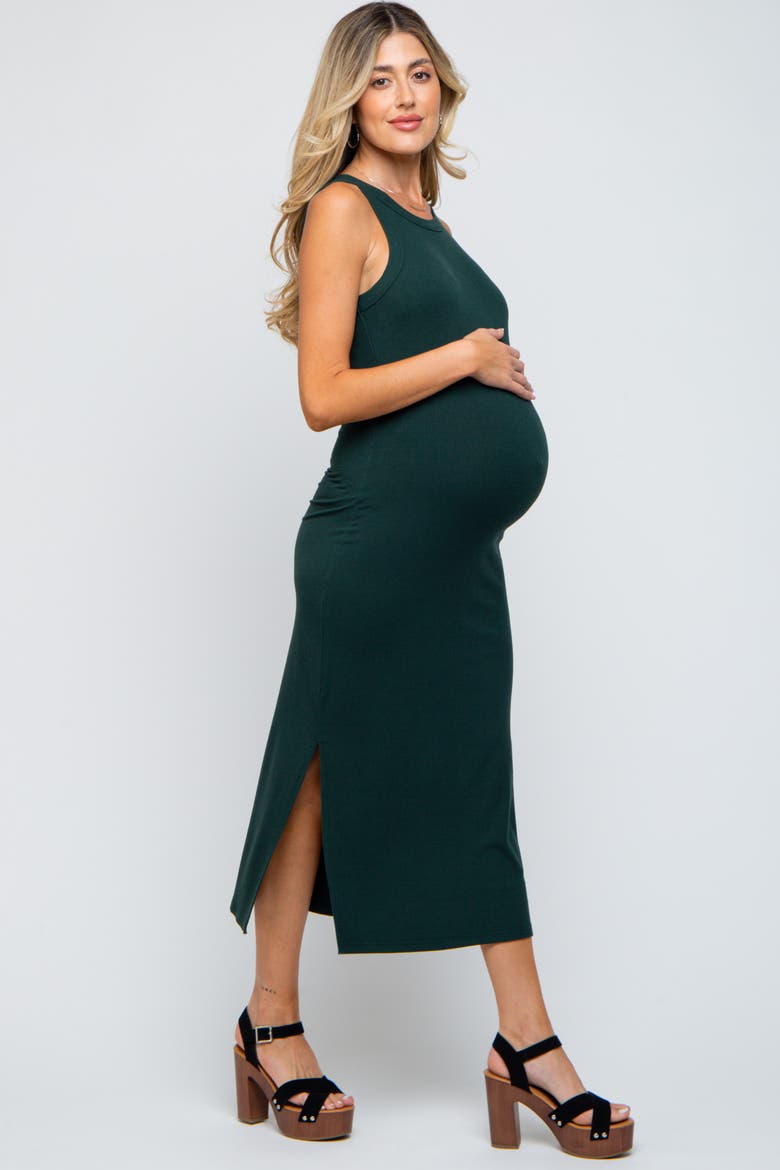Ribbed Side Slit Tank Dress, Alternate, color, Forest Green