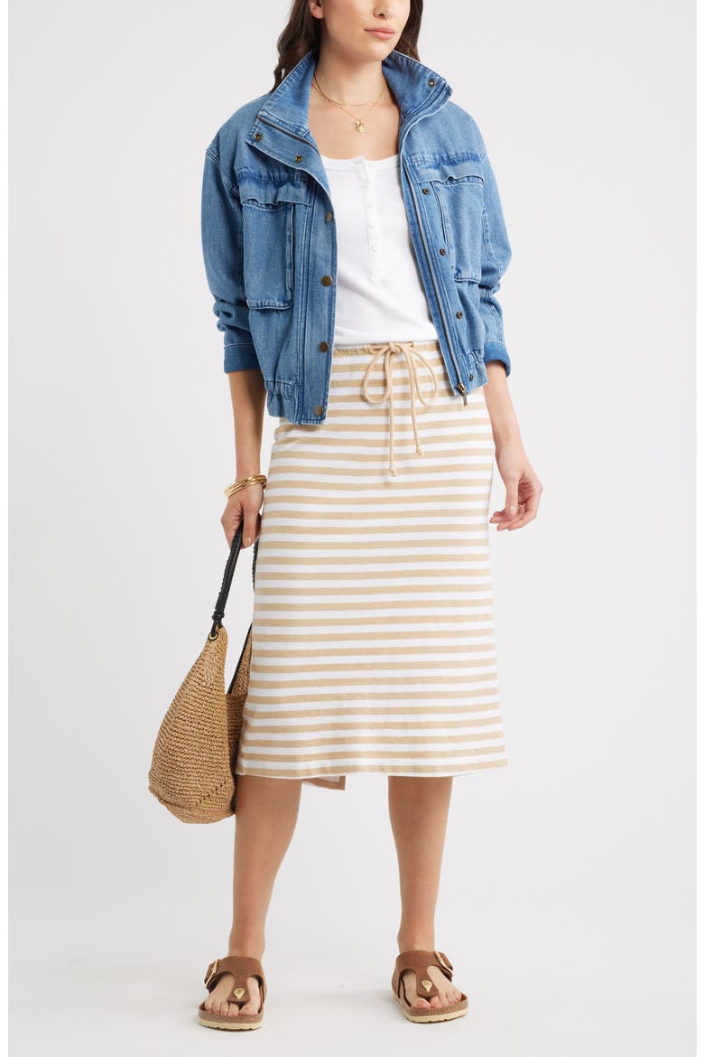 Straight Fit Stripe Knit Midi Skirt, Alternate, color, TAN SHORE- WHITE CHARM STRIPE
