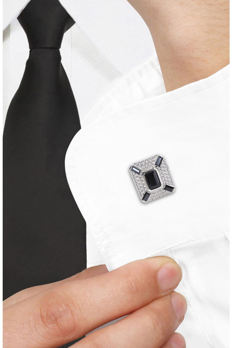 Sterling Silver Jewel Embellished Cufflinks, Alternate, color, BLACK