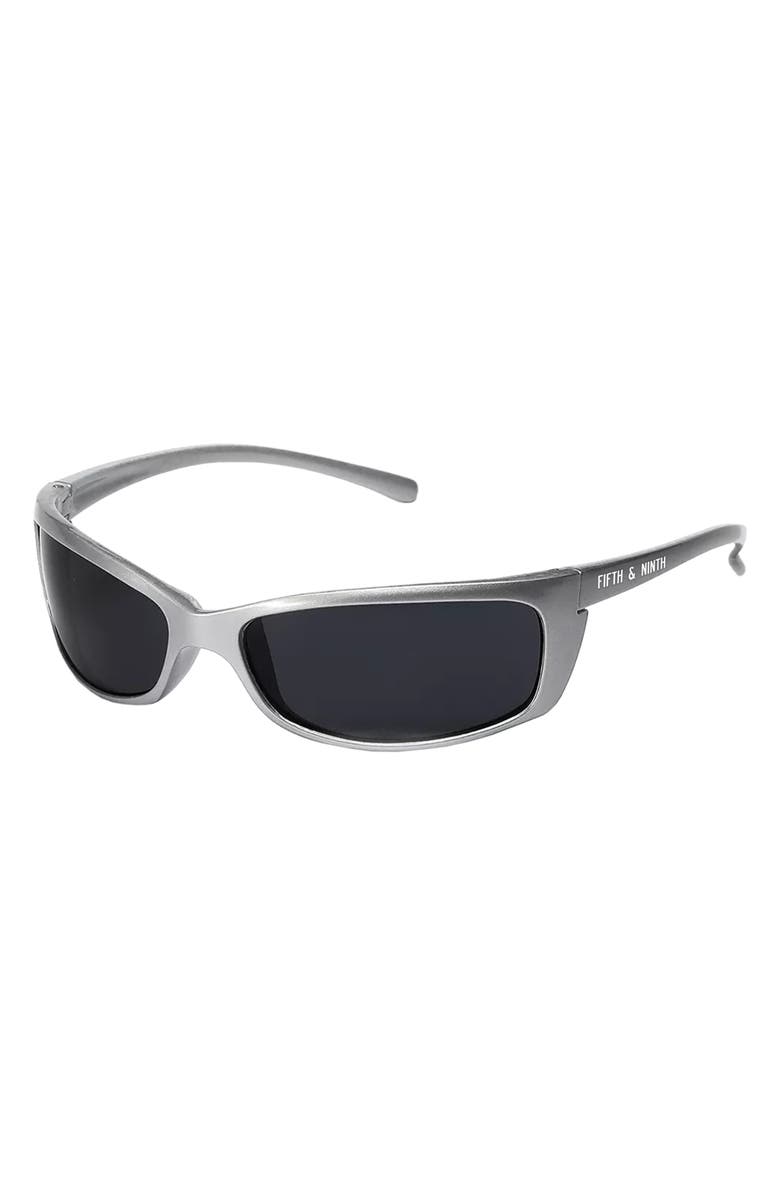 Fifth & Ninth Rocket 67mm Polarized Wraparound Sunglasses, Alternate, color, Silver/ Black