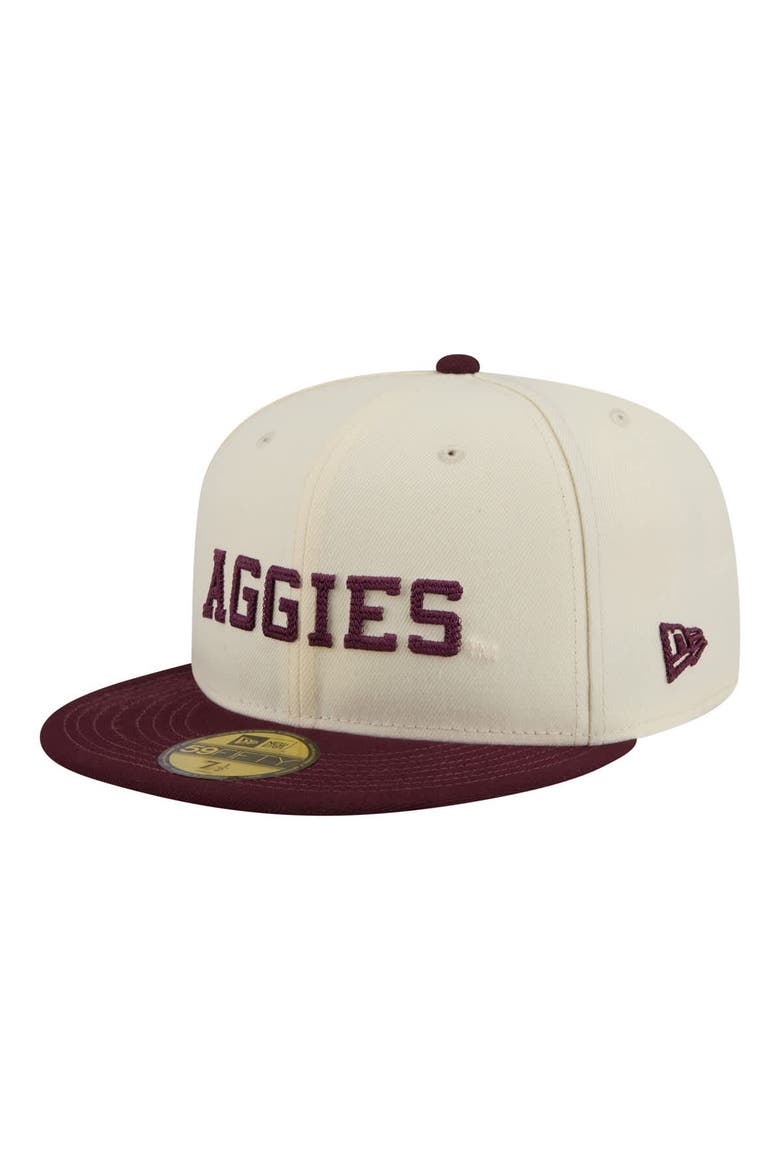 Men's New Era  Cream/Maroon Texas A&M Aggies Two-Tone Script 59FIFTY Fitted Hat, Main, color, Cream