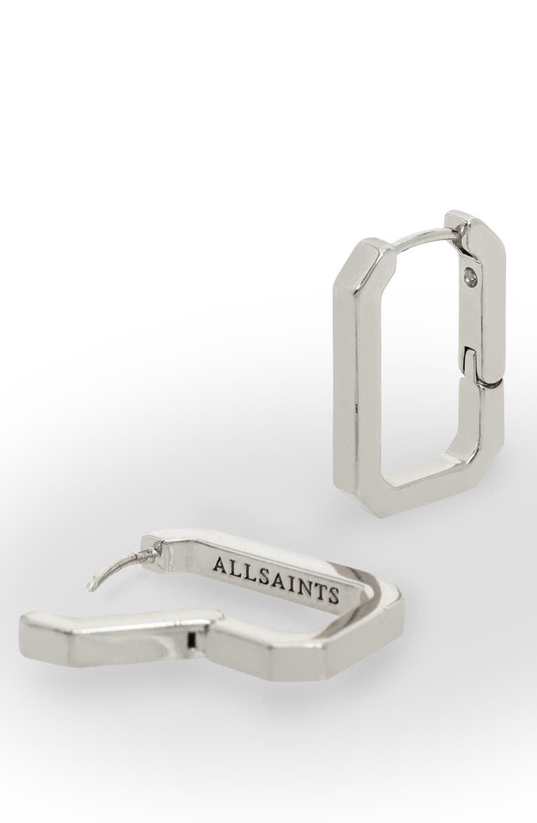 AllSaints Small Hexagon Huggie Hoop Earrings, Alternate, color, Rhodium