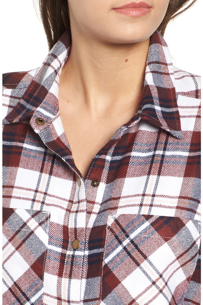 Plaid Flannel Tunic, Alternate, color, IVORY CAMEL PLAID