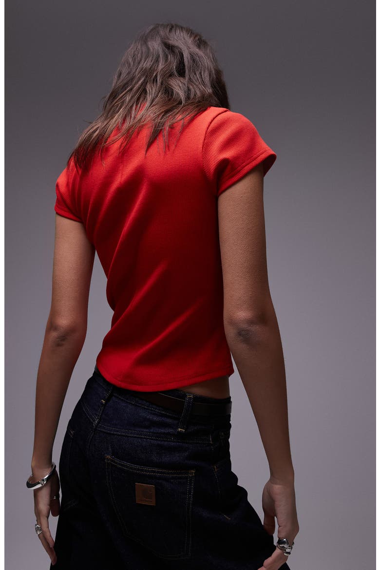 Curved Hem Fitted Stretch Cotton T-Shirt, Alternate, color, RED