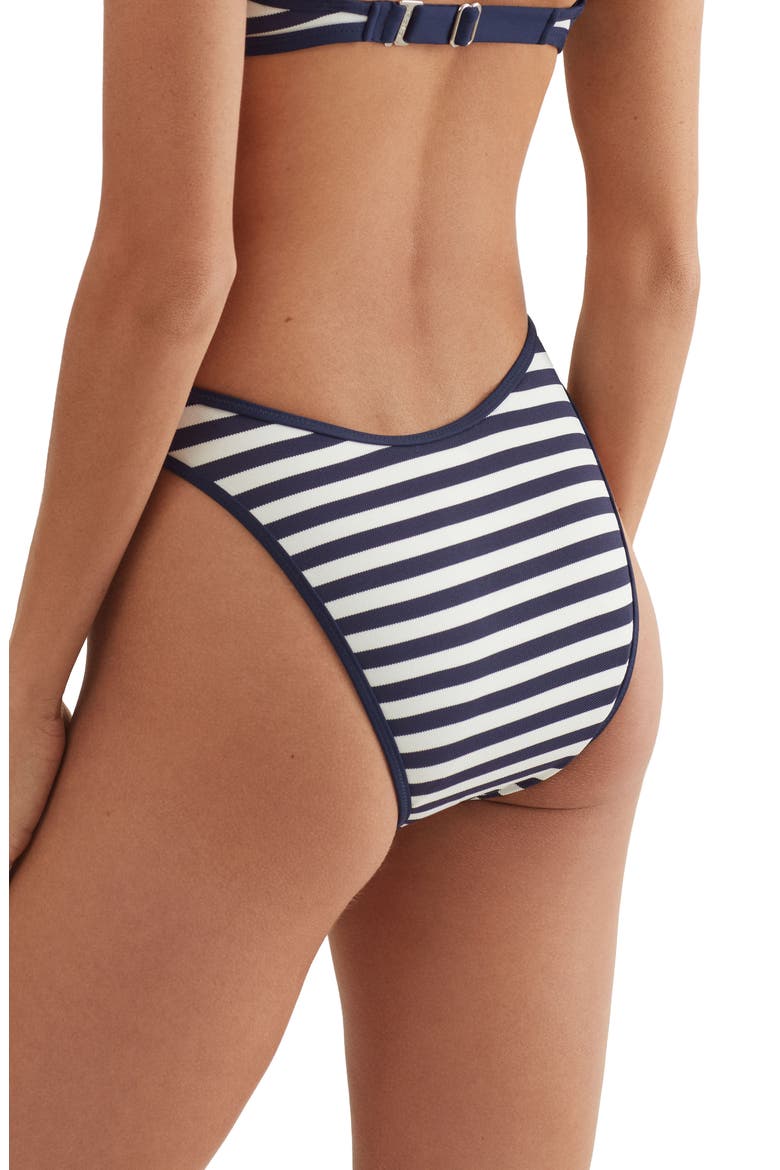 Stripe High Cut Scoop Bikini Bottoms, Alternate, color, WHITE/ NAVY