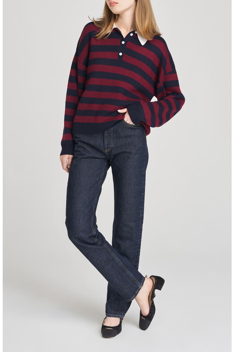 Logan Stripe Polo Sweater, Alternate, color, NAVY STRIPE