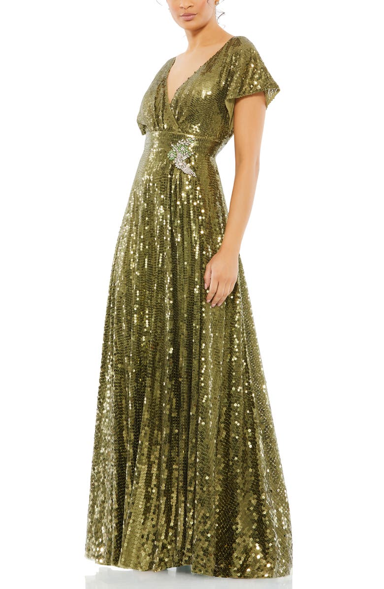 Mac Duggal Sequin Empire Waist A-Line Gown, Main, color,