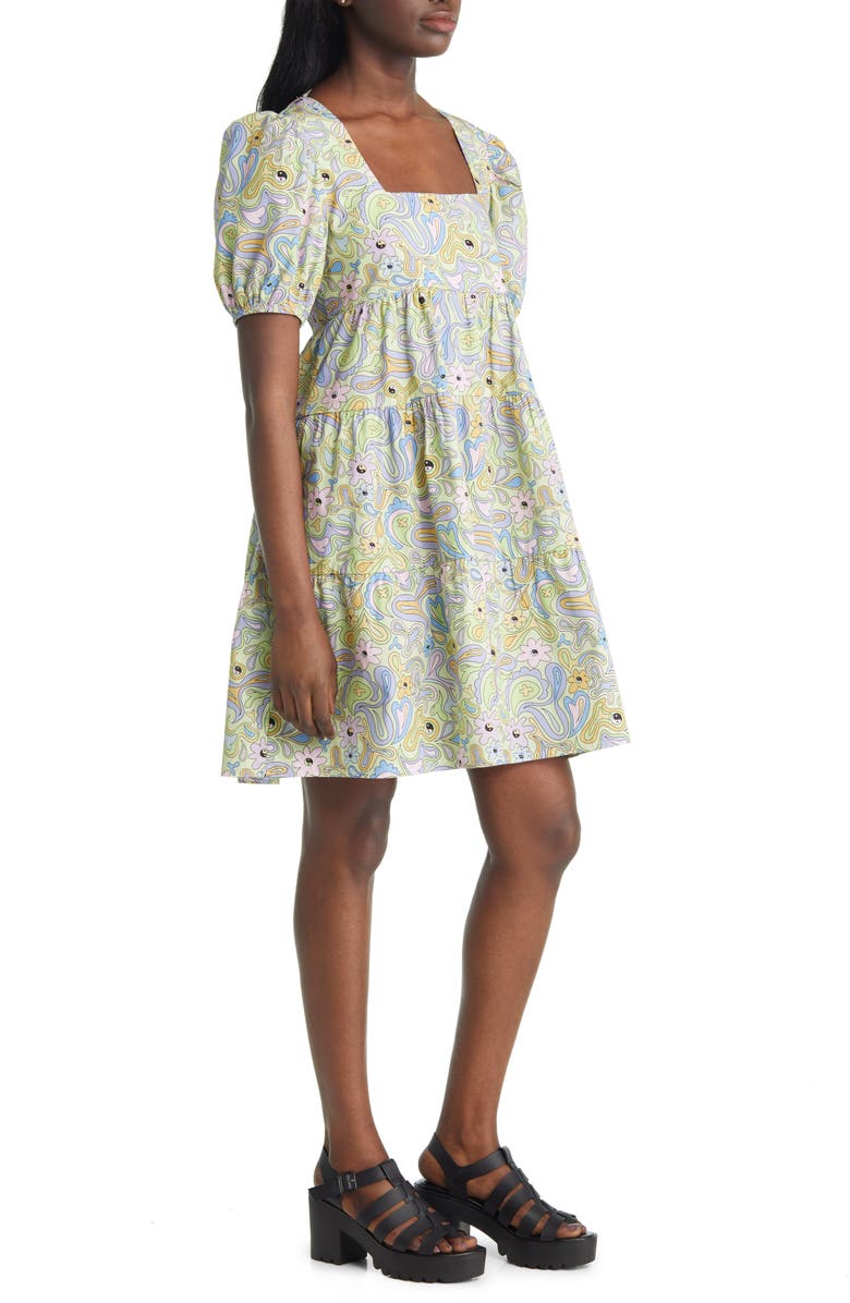 VINTAGE SUPPLY Puff Sleeve Cotton Babydoll Dress, Alternate, color, 