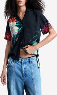 Desigual Tropical Floral Print Woven Shirt