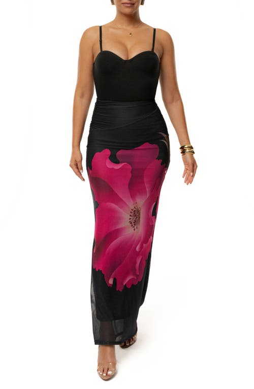 Jluxlabel Blooming Dawn Mesh Maxi Skirt In Black