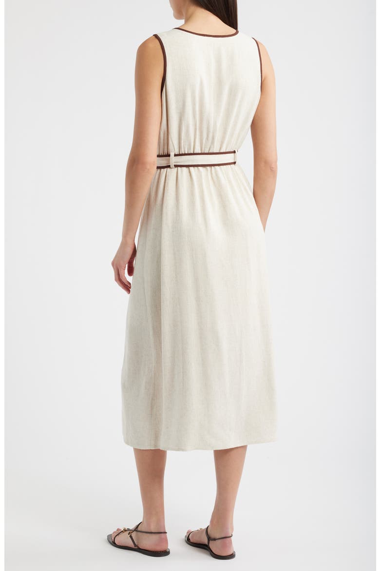 Contrast Piping Button-Up Dress, Alternate, color, SAND/ NAVY