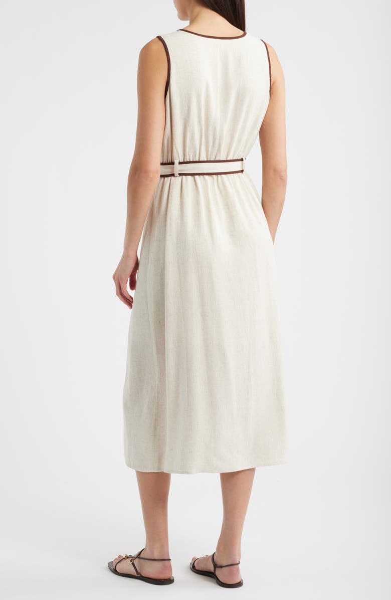 ZOE AND CLAIRE Contrast Piping Button-Up Dress, Alternate, color, Sand/ Navy