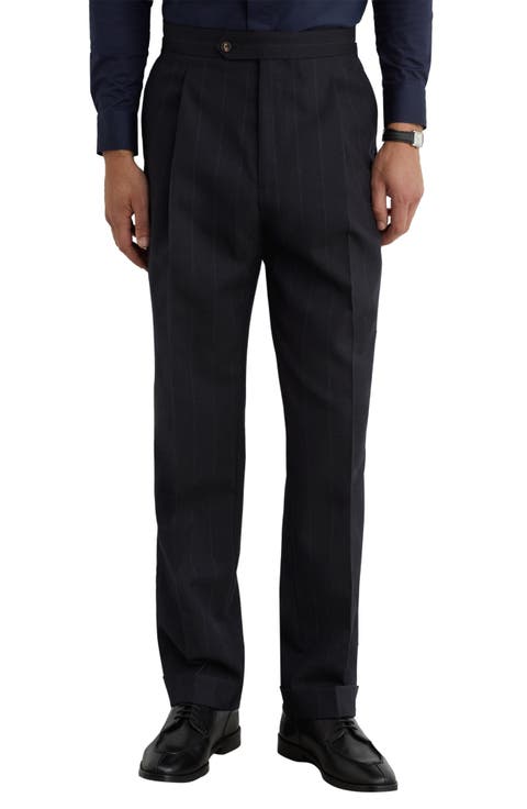 Valley Pinstripe Pleated Wool Formal Trousers
