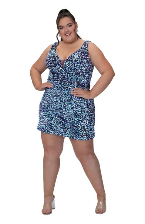 Plus Size Sequin Bra-friendly Fitted Mini Dress