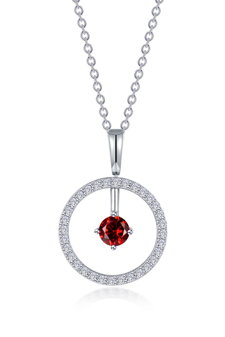 Simulated Diamond Lab-Created Birthstone Reversible Pendant Necklace, Main, color, RED/ JANUARY