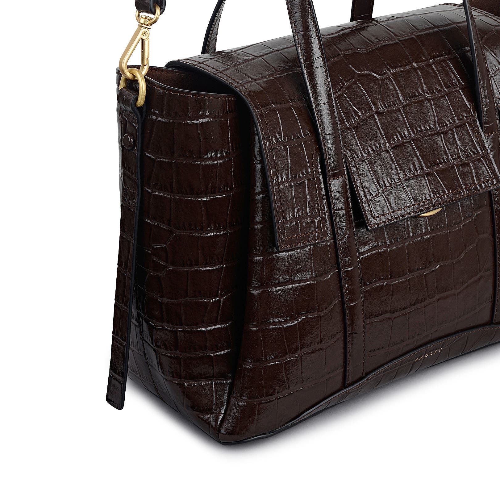 Radley The Chancery - Faux Croc Medium Flapover Satchel Bag, Alternate, color, Dark Oak