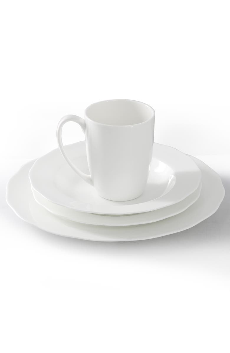 Meritage Eva 16 piece Wavy Edge Bone China Dinnerware Set, Alternate, color, White