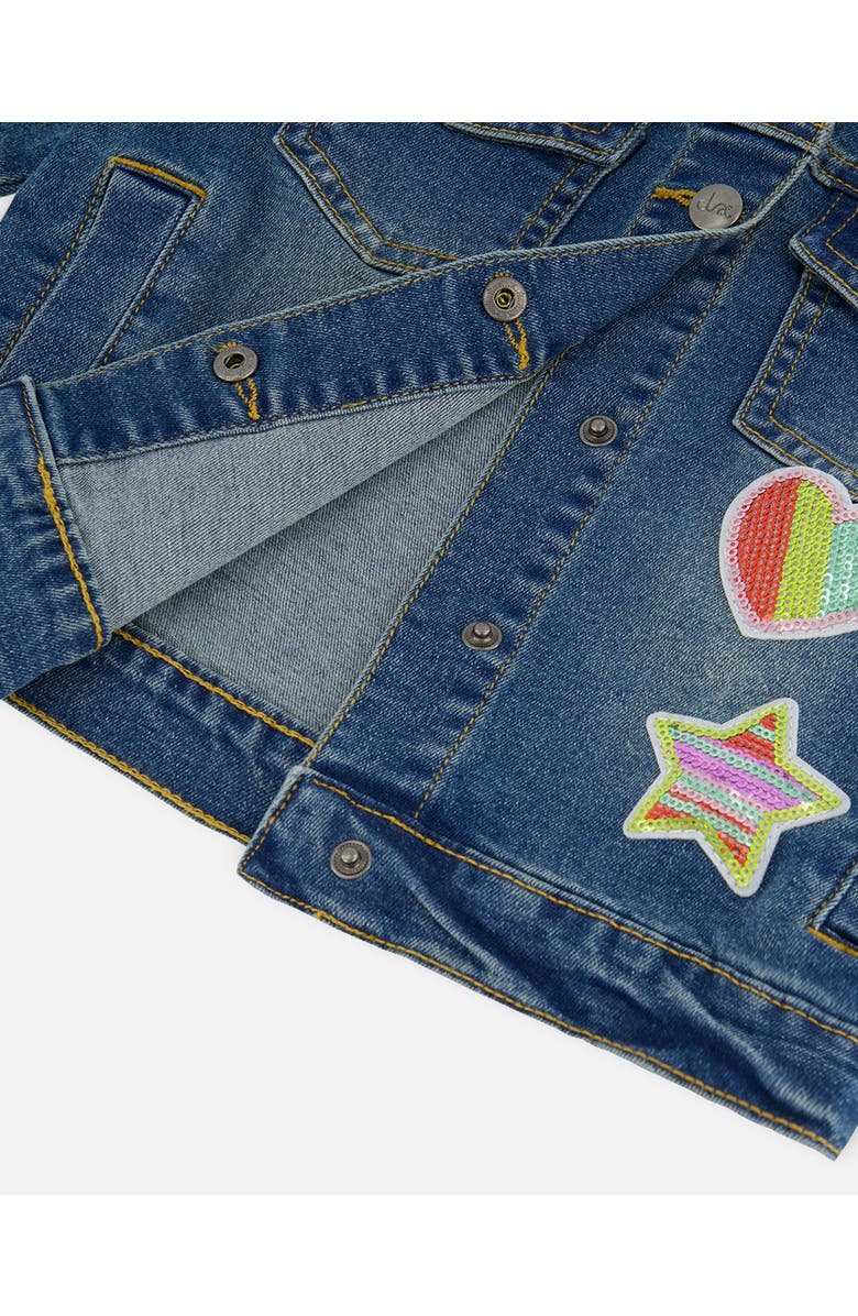 Deux par Deux Little Girl's Denim Jacket With Embroidery Patch, Alternate, color, 