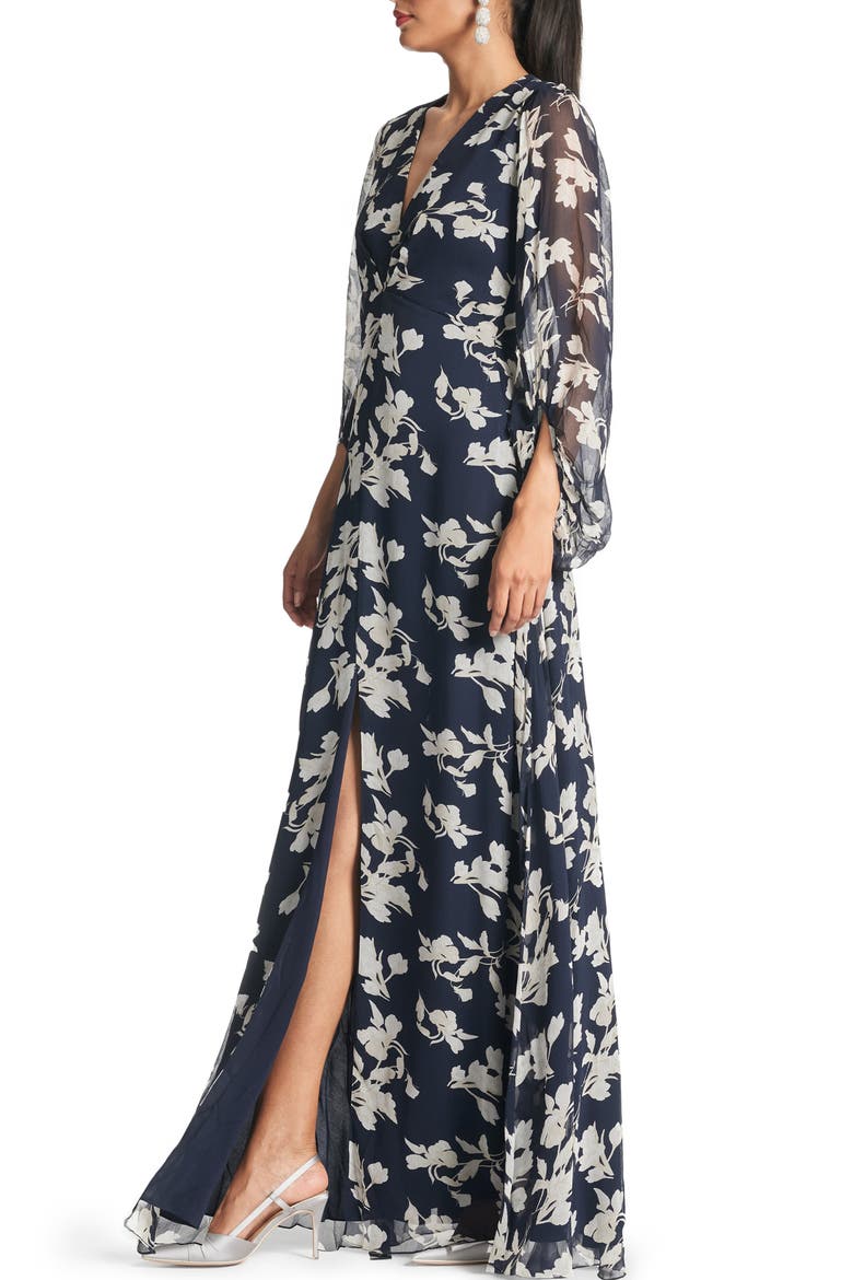 Jenny Floral Balloon Sleeve Gown, Alternate, color, NAVY VENETIA PETAL