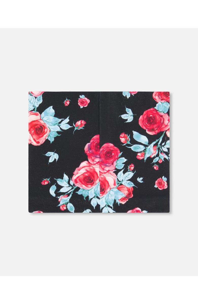 Deux par Deux Baby Girl's Mid-Season Jersey Neckwarmer Black Printed Roses, Alternate, color, 