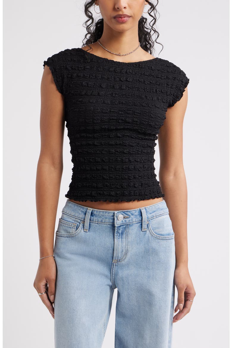 Textured Open Back Knit Top, Main, color, BLACK