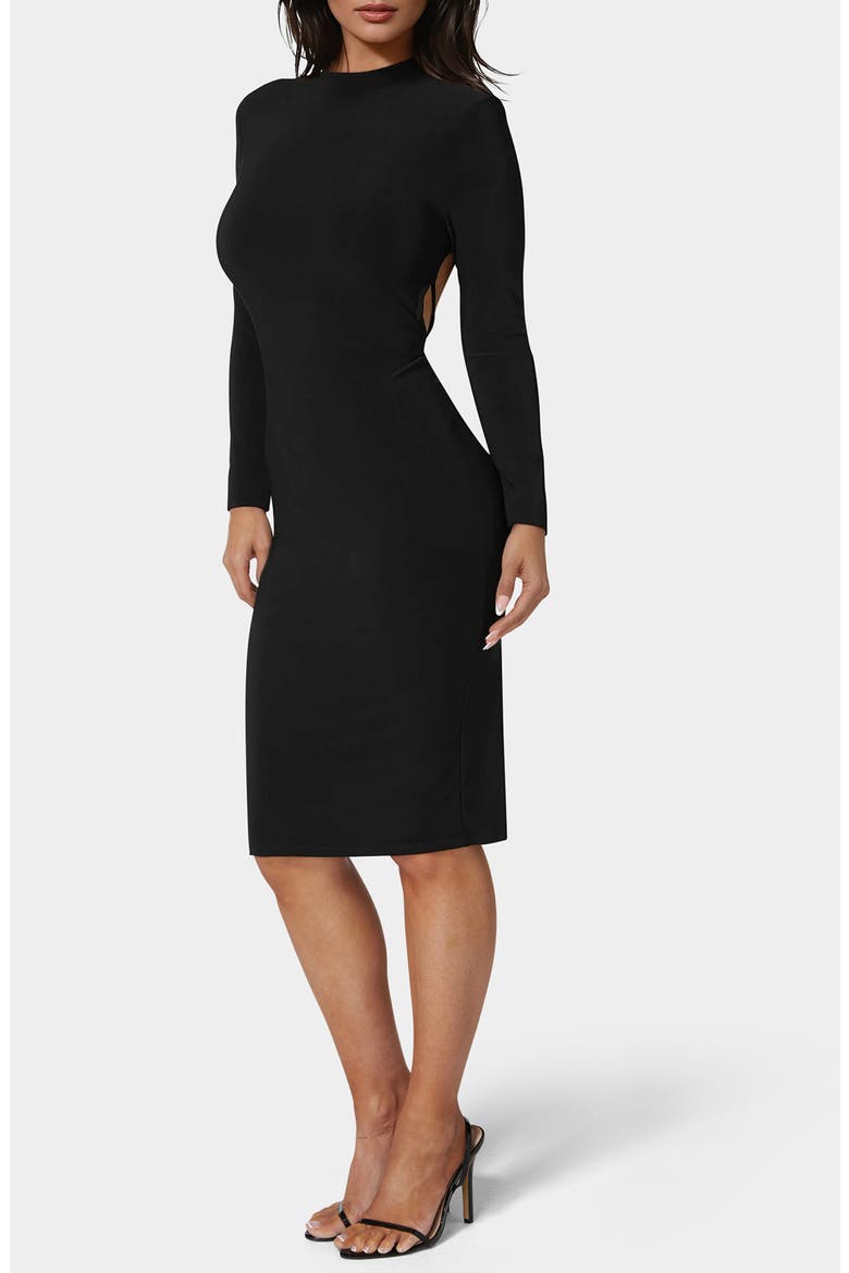 Open Back Long Sleeve Dress, Alternate, color, BLACK
