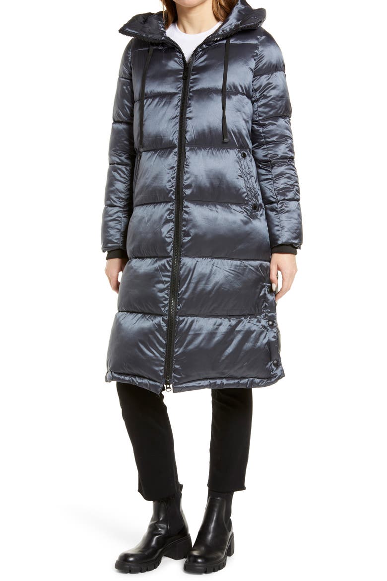 Sam Edlelman Water Repellent Iridescent Puffer Coat, Alternate, color, GUNMETAL