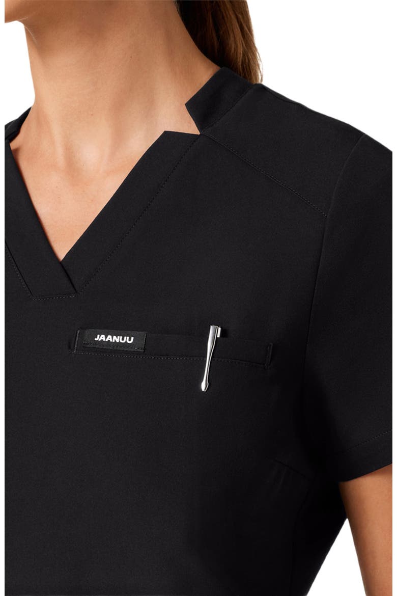 Helia Women's 3-Pocket Slim Notched V-Neck Scrub Top, Alternate, color, Black