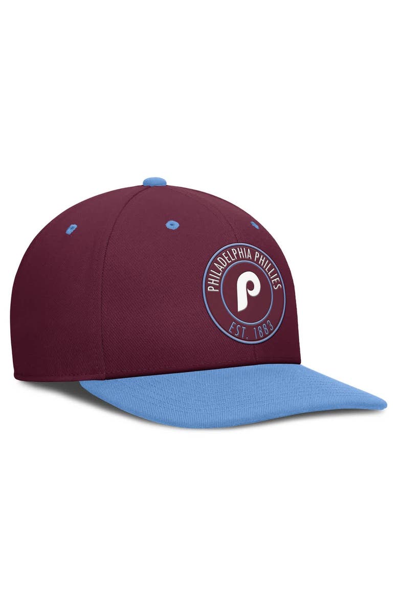 Nike Men's Nike Burgundy/Light Blue Philadelphia Phillies Cooperstown Collection Pro Dri-FIT Snapback Hat, Alternate, color, Burgundy